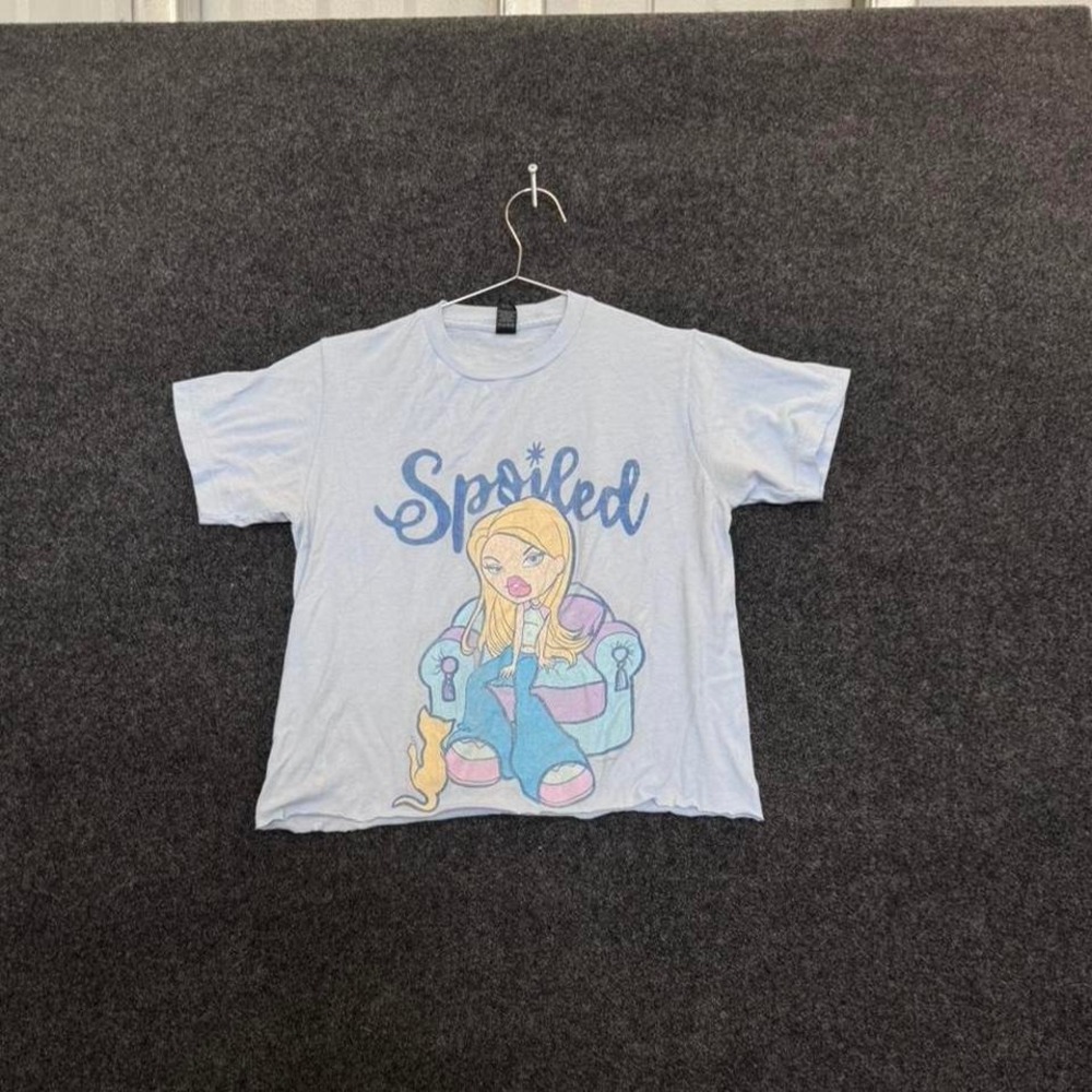 Spoiled Women's Small light blue cartoon graphic baby tee cropped shirt